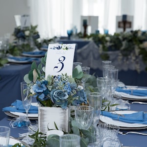 Centerpiece Wedding Table Arrangement Boho Dusty Blue White Decorative Bridal Wooden Vase Handmade Artificial Faux Flowers Boutonniere Bout