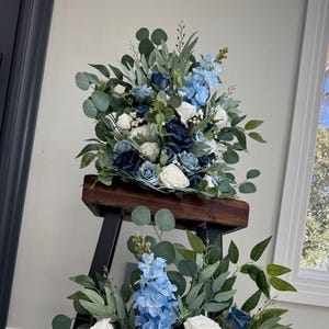 Set of 2 Aisle Flowers Blue dusty blue Floor Arch Arrangement Wedding Aisle Marker Arbor Arrangements Navy Blue Flowers Eucalyptus Wedding