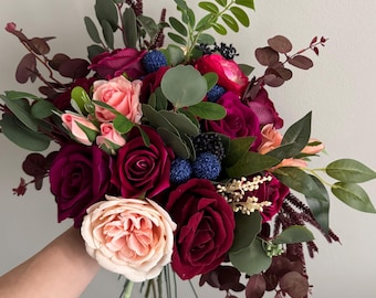 Boho Gem Colors Mustard Burgundy Wedding Bouquet Burgundy Eucalyptus Wedding Pampas Grass Bouquet Flowers Mauve Faux Flowers Wedding