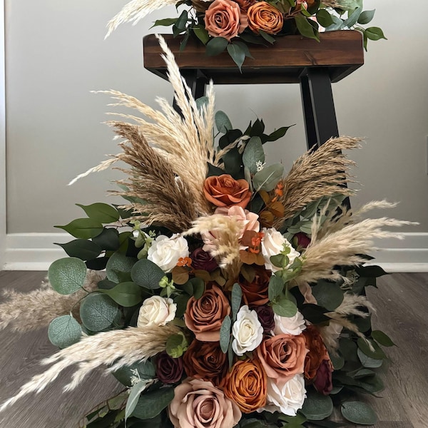 Wedding Flowers Burnt Orange Cinnamon Aisle Flowers Floor Arch Arrangement Wedding Aisle Marker Terracotta Flowers Eucalyptus Rust Set of 2