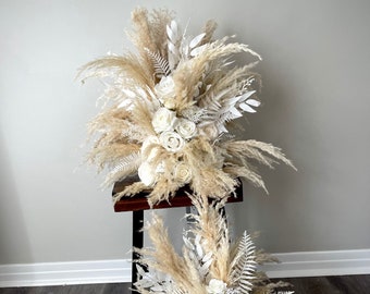 Pampas Pasillo Flores Piso Arco Arreglo Boda Pasillo Marcador Arbor Arreglos Flores Blancas Eucalipto Boda Blanco Verde Decoración