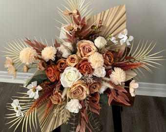 BOHO Terracota Palma Hojas Boda Arco Arreglo Rústico Cenador Arreglos Blanco MARFIL Boda Blanco Arco Flores Decoración de la boda