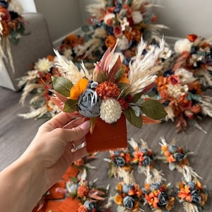 Orange Rust Pocket Boutonniere Wedding Boho Wedding Bouquet Greenery Artificial Flowers Bridesmaid Bouquet