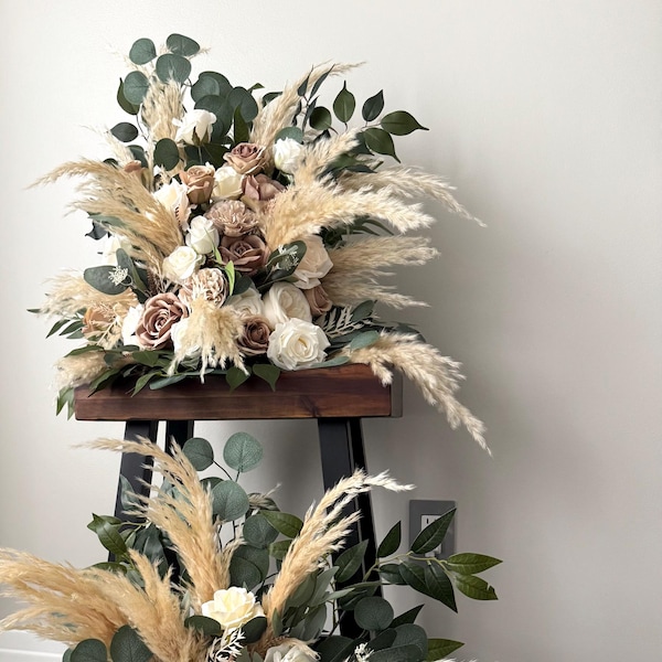 2er Set Braun Taupe Hochzeitsblumen Brautschmuck Beige Creme Hochzeitskleid Pampas Blumen Eukalyptus