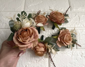 BOHO Wedding Ivory Brown Boutonnieres Groomsmen Groom Rust  Bouquet Handmade Green Artificial Faux Wedding Flowers Modern Wedding Decor