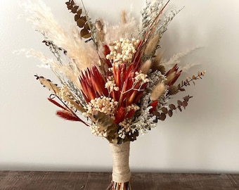 Natural Preserved Flowers Boho Pampas Bunny Tails Wedding Boho Bridal Bouquet Orchid Ivory Wedding Bouquet Dried Flowers Bridesmaid Bouquet