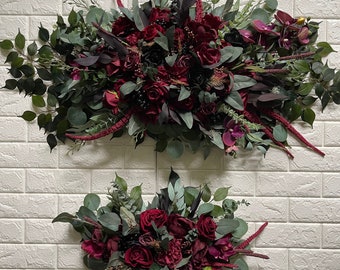 Dark Moody Burgundy Only Black Tie Wedding Arch Arrangement Arbor Ties Arrangements Burgundy Wedding Maroon Artificial Faux Flowers Wedding