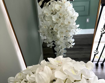 Cascade d'orchidées tropicales blanches ivoire mariage Boho bouquet de mariée bouquet de mariage ivoire verdure blanche fleurs artificielles bouquet de demoiselle d'honneur