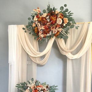 Orange Brown Terracotta Wedding Arch Arrangement Arbor Arrangements White Flowers Eucalyptus Wedding White Faux Flowers Wedding Decor