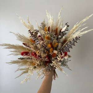 Ganz natürlich Gebrannte Orange Natürliche Konserven Blumen Boho Pampas Bunny Tails Hochzeit Brautstrauß Hochzeitsstrauß Trockenblumen