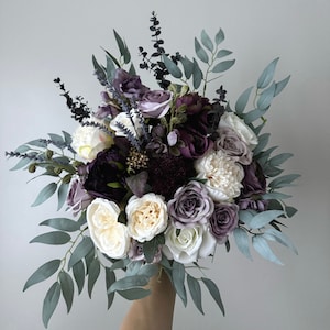 Boho Edelstein Farben Deep Purple Lavendel Hochzeitsstrauß Burgund Eukalyptus Wedding Bouquet Lila Blumen Faux Blumen Hochzeit