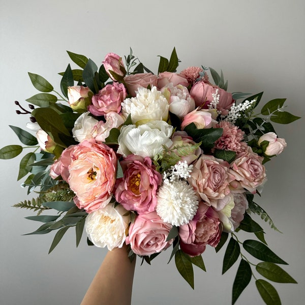 Blush Pink Peony Bouquet Wedding Peony Bridal Bouquet Blush Ivory Wedding Bouquet Bridesmaid Bouquet Tropical