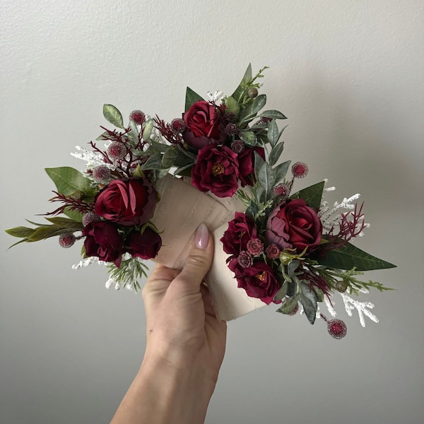 Pocket Boutonniere Burgundy Christmas Boho Burgundy Wedding Greenery Artificial Flowers Bridesmaid Bouquet