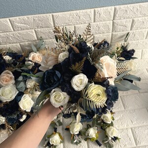 White Navy Gold Bouquet Wedding Bouquet Set Boho Dusty Blue Bridal Wedding Bouquets Bridesmaid Artificial Faux Flowers Boutonniere Bout