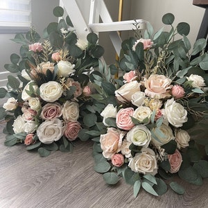 Set of 2 Aisle Flowers Blush Floor Arch Arrangement Wedding Aisle Marker Arbor Arrangements White Flowers Eucalyptus Wedding White Green