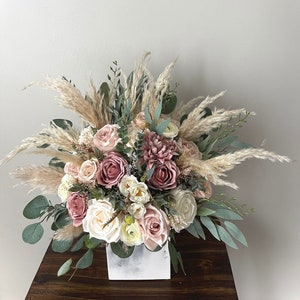 Mauve Anemone Wedding Boho Bridal Bouquet Dusty Rose Wedding Bouquet Dusty Greenery Artificial Faux Flowers Ivory Bridesmaid Bouquet Flowers