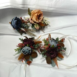 Orange Rust Steel Blue Terracotta Boutonnieres Wedding Cinnamon Boutonnière Corsages Groomsmen Groom Artificial Flowers Wedding Dusty Blue