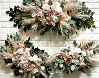 Blush Wedding Pampas Arch Arrangement Arbor White Blush Flowers Eucalyptus Wedding White Green Artificial Faux Flowers Dusty Rose