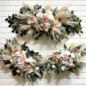 Blush Wedding Pampas Arch Arrangement Arbor White Blush Flowers Eucalyptus Wedding White Green Artificial Faux Flowers Wedding Decor