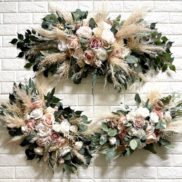 Blush Wedding Pampas Arch Arrangement Arbor White Blush Flowers Eucalyptus Wedding White Green Artificial Faux Flowers Wedding Decor