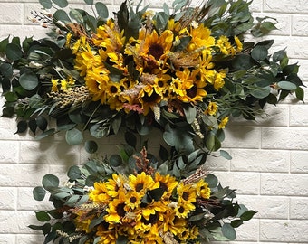 Sunflowers Only Wedding Arch Arrangement Fall Arbor Arrangements Burgundy Sunflower Eucalyptus Wedding Maroon Package Flowers Wedding Decor