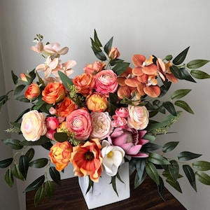 Pink Orange Wedding Bouquet Yellow Tropical Green Bouquets Bridal Wedding Peach Orange Pink Bouquets Bridesmaid Faux Flowers Boutonniere
