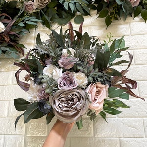 Lavender Grey Wedding Bouquet Purple Eucalyptus Wedding Sage Lavender Package Purple Flowers Plum and Grey Artificial Faux Flowers Wedding