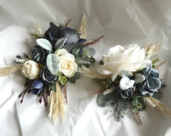 Dusty Blue Wedding Cake Decoration Cake Arrangement Topper Artificial Flowers Wedding Decor Flowers Cream Wedding Floral Cake Topper