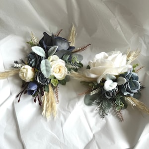 Dusty Blue Wedding Cake Decoration Cake Arrangement Topper Artificial Flowers Wedding Decor Flowers Cream Wedding Floral Cake Topper