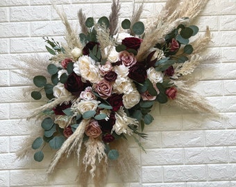 Boho Naranja Marrón Terracota Pampas Boda Boho Ramo Nupcial Marfil Ramo de Boda Polvo verde Vegetación Flores Artificiales Ramo de Dama de Honor