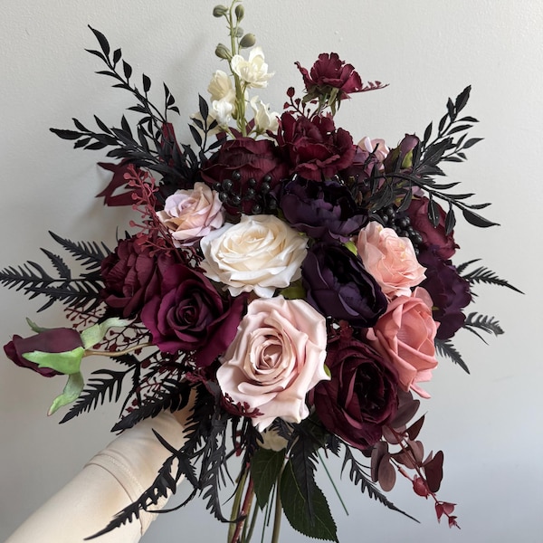 Burgundy Wedding Bouquet: Plum, Dusty Rose, & Eucalyptus