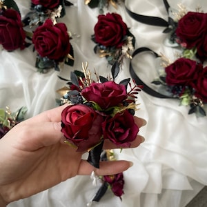 Black Gold Boutonniere Boho Burgundy Black Wedding Boho Bridal Bouquet Wedding Bouquet Greenery Artificial Flowers Bridesmaid Bouquet