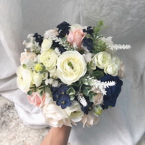 Ramo de la boda conjunto Boho azul marino decorativo nupcial boda Ramos de Dama de honor de la Dama de imitación artificiales flores boutonniere Bout