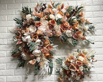 Orange Rust Terracotta Wedding Arch Arrangement Arbor Arrangements White Flowers Burnt Orange Eucalyptus Wedding Faux Flowers Wedding Decor