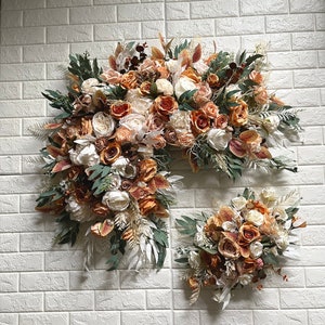 Orange Rust Terracotta Wedding Arch Arrangement Arbor Arrangements White Flowers Burnt Orange Eucalyptus Wedding Faux Flowers Wedding Decor