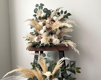 Set of 2 Doublesided Taupe Aisle Flowers Floor Arch Arrangement Wedding Aisle Marker Cream Pampas Flowers Eucalyptus Wedding Barrel Top