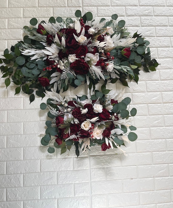 Weihnachtsbogen Bordeaux Ivory Rot Strauß Weihnachten Winter Bogen Blumen Weihnachtsdeko Winter Weinrot Tannenbaum Merry Christmas