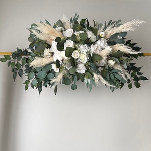 White Pampas Arch Arrangement Wedding Pampas Arch Arrangement Arbor White Eucalyptus Wedding White Green Artificial Faux Flowers Wedding image 3