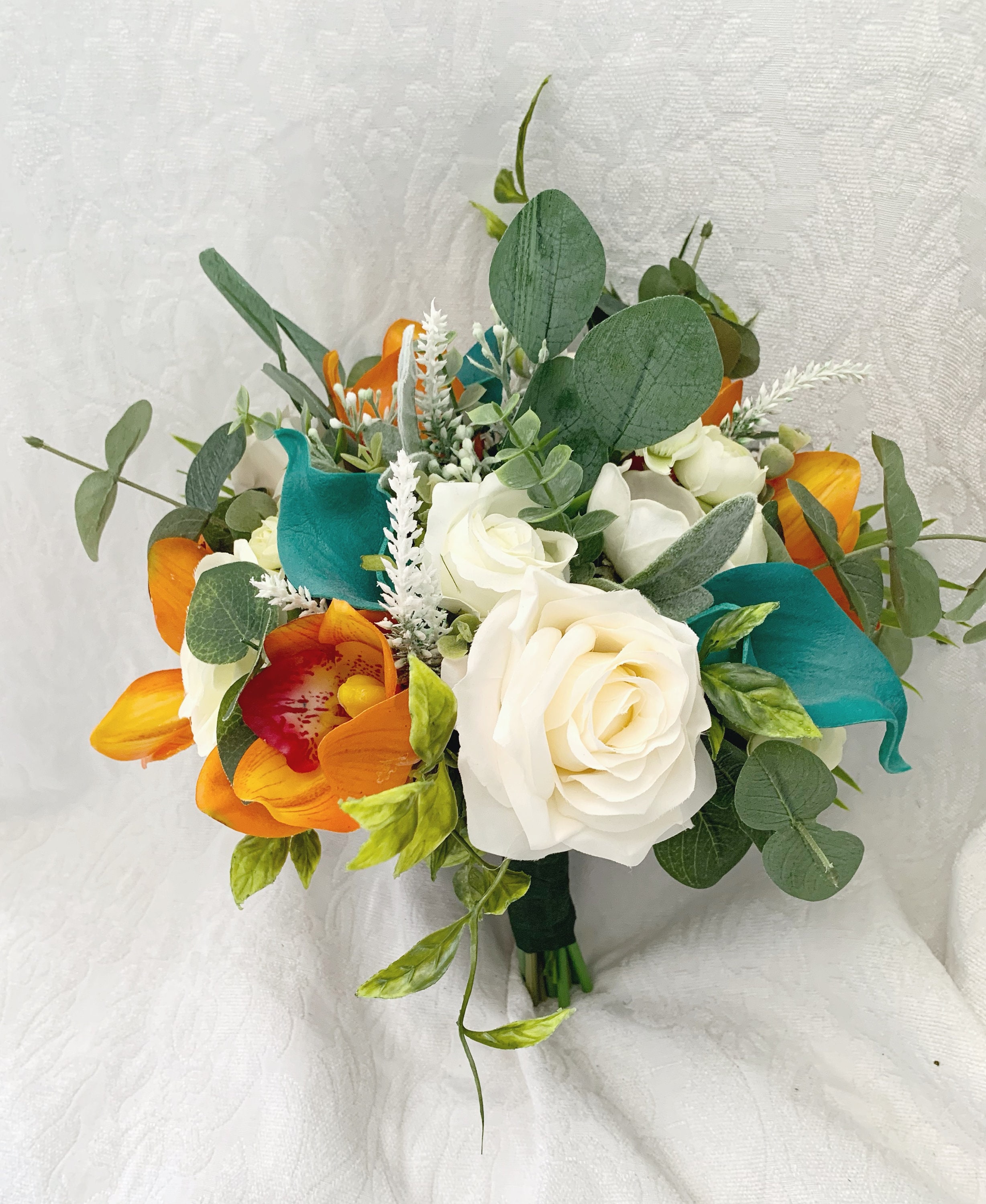 Wedding Bouquet Boho Green Orange Teal White Decor Anemone Bridal Wedding  Bouquets Bridesmaid Artificial Faux Flowers Boutonniere - Etsy