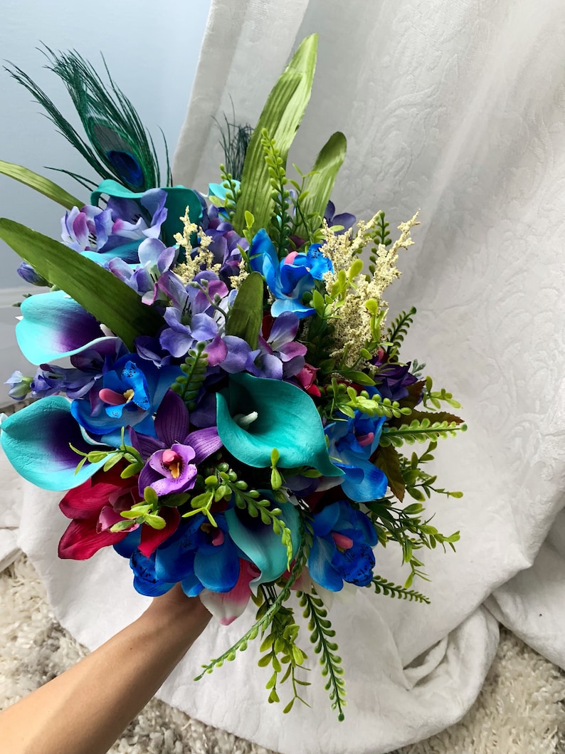 Wedding Bouquet Tropical Green Blue Purple Fuchsia