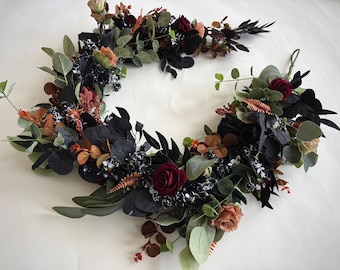 Centrotavola da tavolo Boho per matrimonio con ghirlanda color borgogna e arancione, centrotavola da tavolo in terracotta nera e cannella color borgogna, fiori