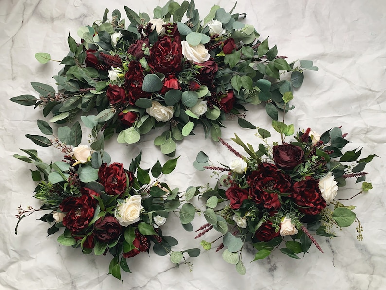 Tie Wedding Arch Arrangement Arbor Ties Arrangements Burgundy Etsy