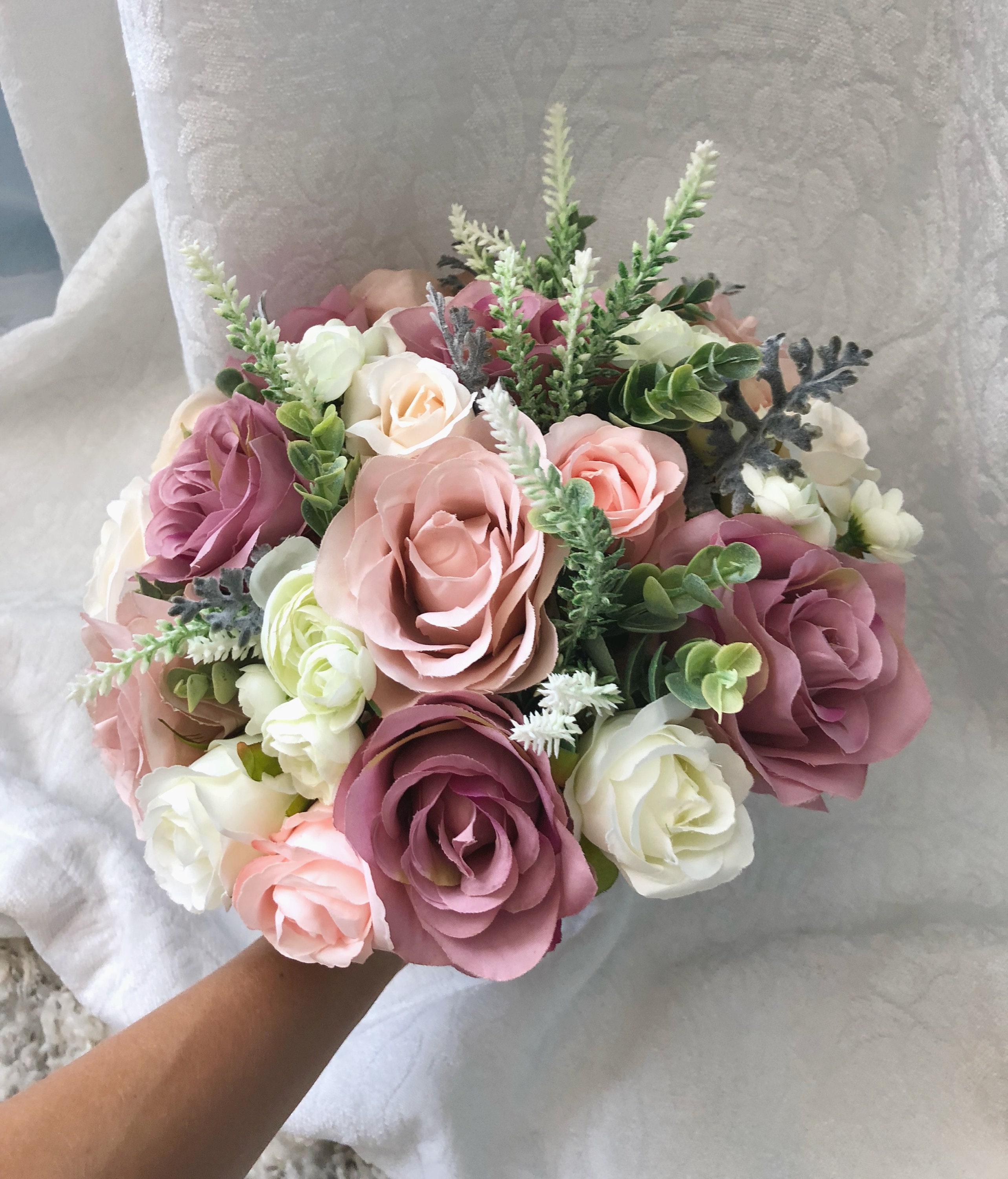 Rose Wedding Bouquet Artificial Flowers Stems Bride Bridesmaid Toss Silk Fake 