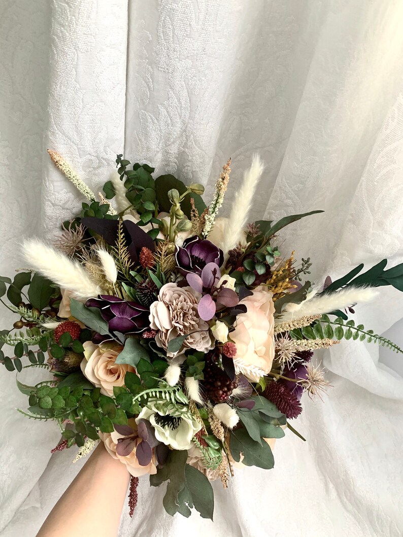 Boho Gem Colors Wedding Bouquet Burgundy Eucalyptus Wedding Etsy