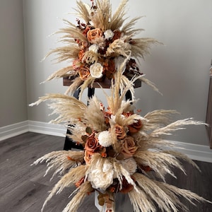 2er-Set Orange Boho Pampas Herzstück Hochzeitsarrangement Barrel Top Arrangements Elfenbein Terracotta Cinnamon Barrel Arrangements