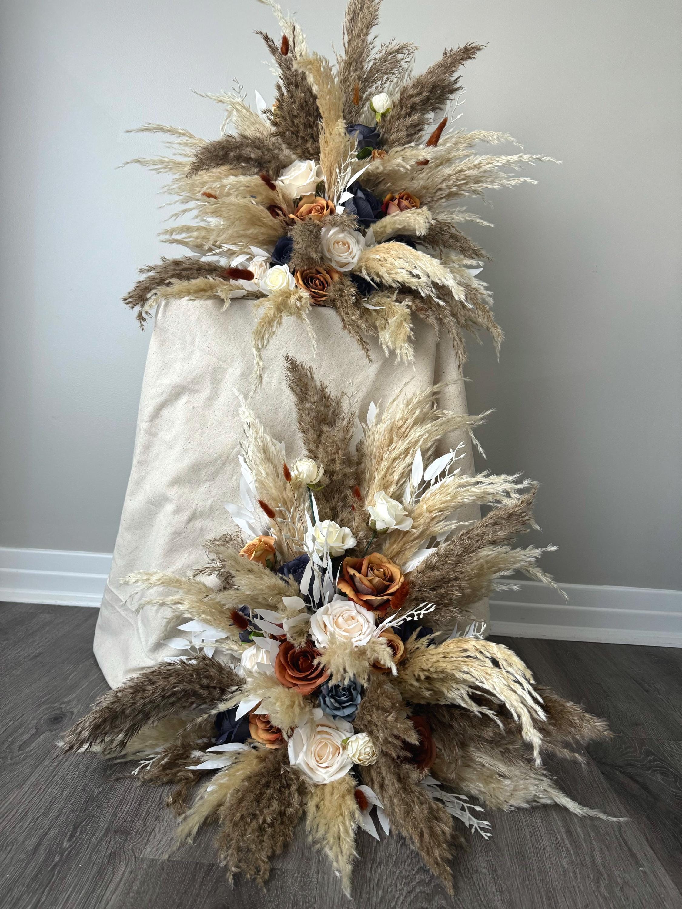 Set of 2 Orange Pampas Aisle Flowers Floor Dusty Blue Wedding Aisle Marker Arbor Arrangements Flowers Eucalyptus Wedding Rust Terracotta