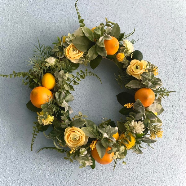 Lemon Spring Summer Door Wreath Yellow Lemons Citrus Floral Greens Wreaths Handmade Artificial Flowers Home sweet home