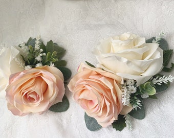 Gâteau de mariage Décoration Gâteau Arrangement Topper Fleurs artificielles Décor de mariage Fleurs Pêche Crème De mariage Arrangement floral Gâteau Topper