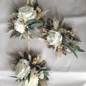 Dusty Blue Wedding Cake Decoration Cake Arrangement Topper Artificial Flowers Wedding Decor Flowers Cream Wedding Floral Cake Topper