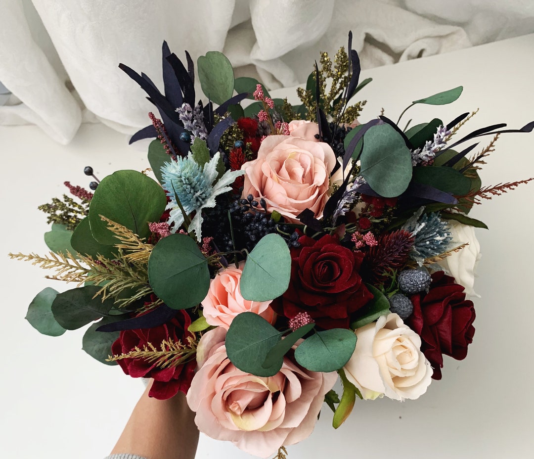 Burgundy Dusty Rose Eucalyptus Faux Foam Bridal Wedding Bouquet Access –  Bridal Wedding Bouquets